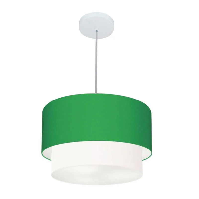 Lustres Pendentes Duplo Cilíndrico Vivare Md-4350 Cúpula Em Tecido 45x40cm - Bivolt Verde-folha-branco 127/220v