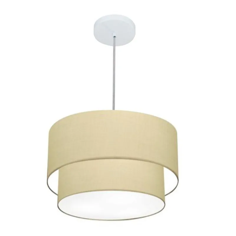 Lustres Pendentes Duplo Cilíndrico Vivare Md-4354 Cúpula Em Tecido 45x40cm - Bivolt Algodão-crú 127/220v