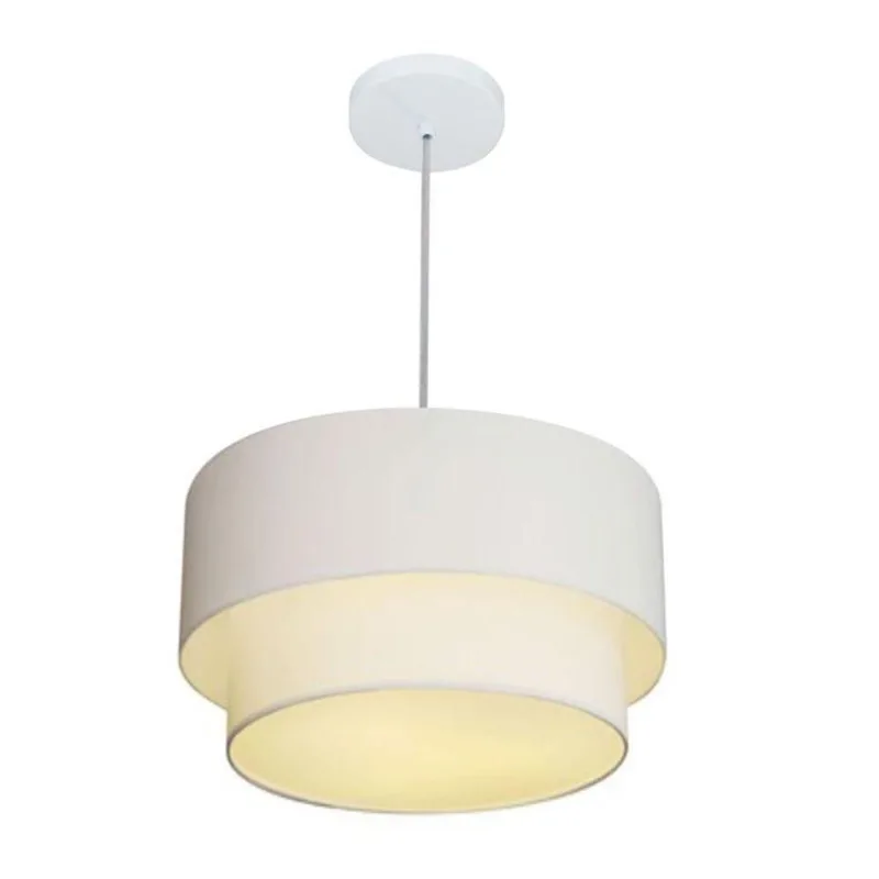 Lustres Pendentes Duplo Cilíndrico Vivare Md-4354 Cúpula Em Tecido 45x40cm - Bivolt Branco 127/220v
