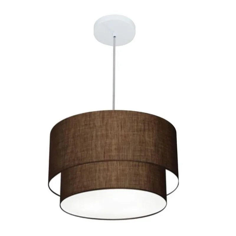 Lustres Pendentes Duplo Cilíndrico Vivare Md-4354 Cúpula Em Tecido 45x40cm - Bivolt Café 127/220v