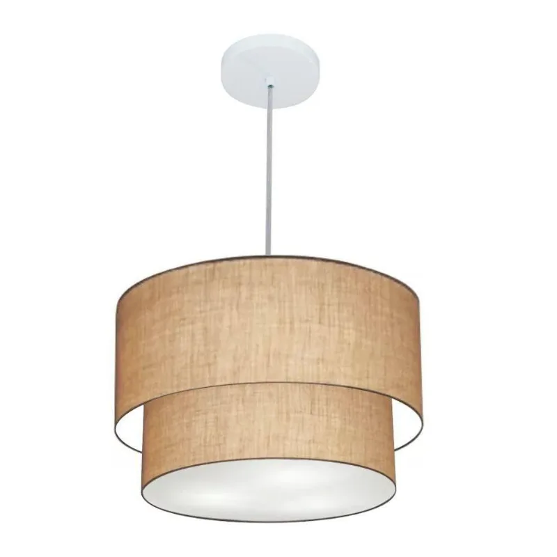 Lustres Pendentes Duplo Cilíndrico Vivare Md-4354 Cúpula Em Tecido 45x40cm - Bivolt Palha 127/220v