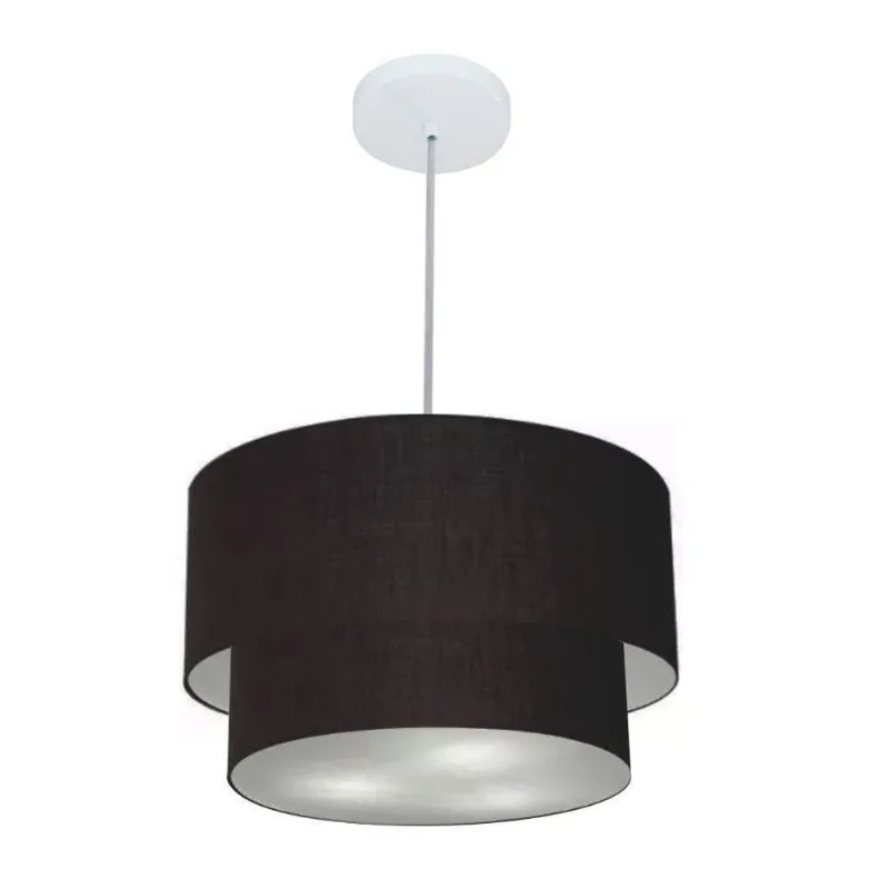 Lustres Pendentes Duplo Cilíndrico Vivare Md-4354 Cúpula Em Tecido 45x40cm - Bivolt Preto 127/220v
