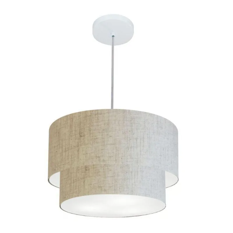 Lustres Pendentes Duplo Cilíndrico Vivare Md-4354 Cúpula Em Tecido 45x40cm - Bivolt Rustico-bege 127/220v