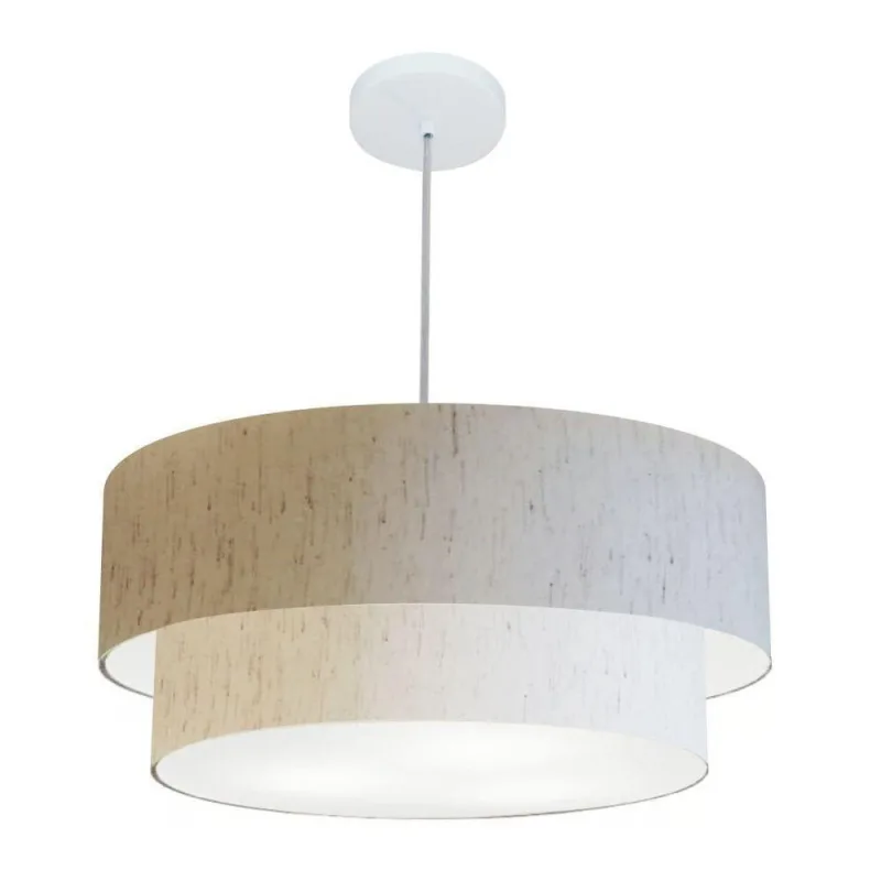 Lustre Pendente Duplo Cilíndrico Md-4357 com Cúpula em Tecido LINHO BEGE Vivare Brasil Iluminação - Vivare Brasil Iluminação - Casa E Construção