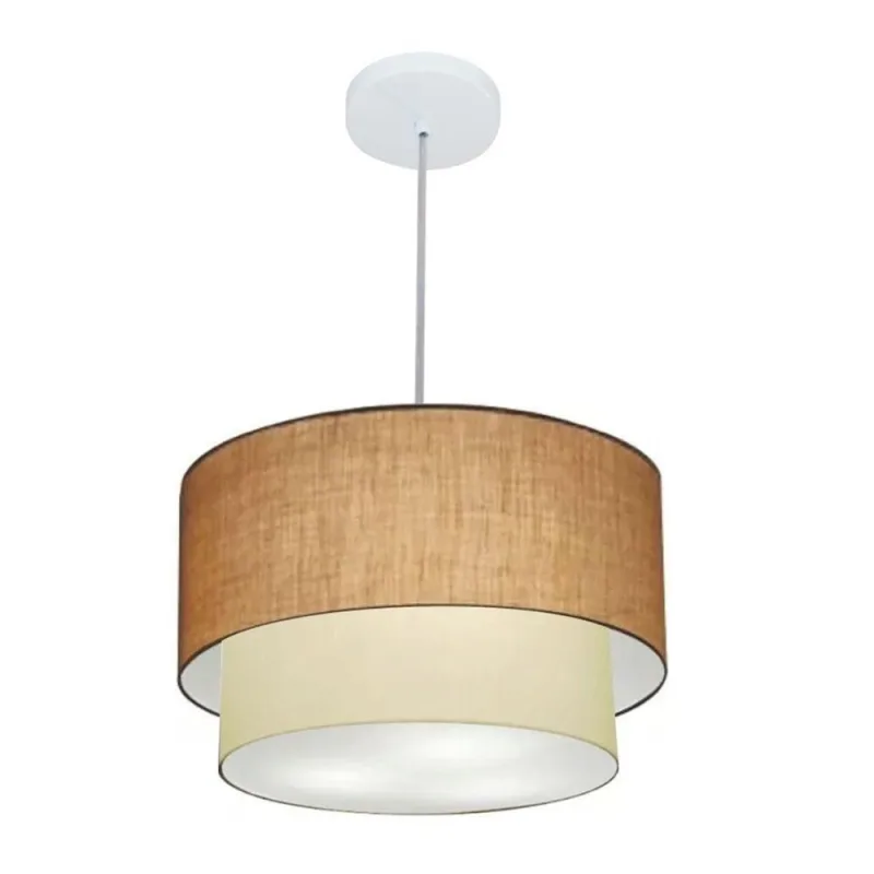 Lustre Pendente Duplo MD-4159 com Cúpula em Tecido Palha-bege Bivolt Vivare Brasil Iluminação - Vivare Brasil Iluminação - Casa E Construção
