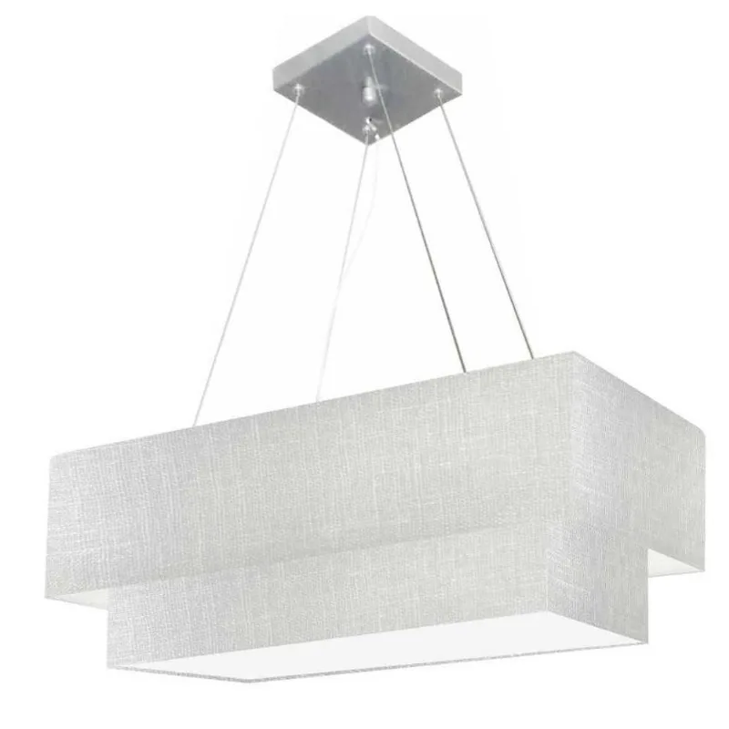 Lustre Pendente Retangular Vivare Md-4138 Cúpula Em Tecido 70x30cm X 60x25cm - Bivolt Rustico-cinza 127/220v