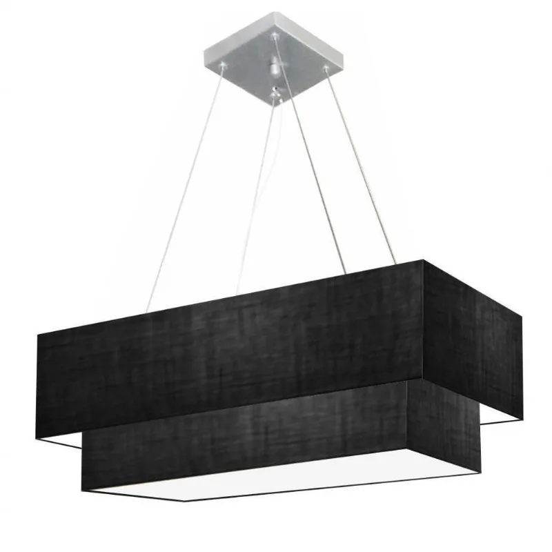 Lustre Pendente Duplo Retangular Vivare Md-4321 Cúpula Em Tecido 80x40cm X 70x30cm - Bivolt Preto-preto 127/220v