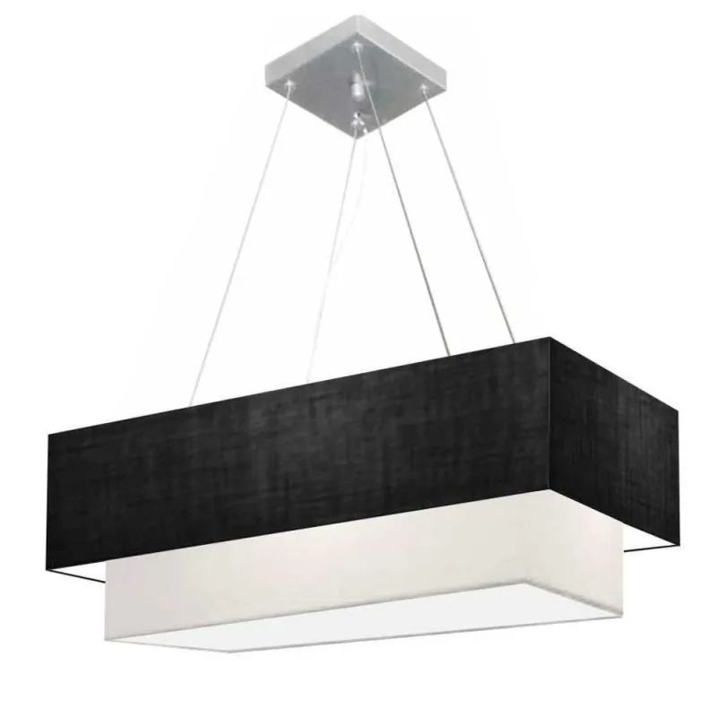 Lustre Pendente Duplo Retangular Vivare Md-4322 Cúpula Em Tecido 99x40cm X 80x30cm - Bivolt Preto-branco 127/220v - Vivare Brasil Iluminação - Casa E Construção