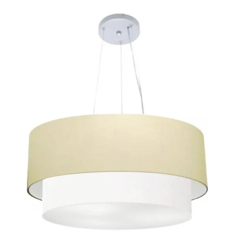 Lustre Pendente Duplo MD-4179 Cúpula em Tecido 70x60cm Bivolt Branco Vivare Brasil Iluminação - Vivare Brasil Iluminação