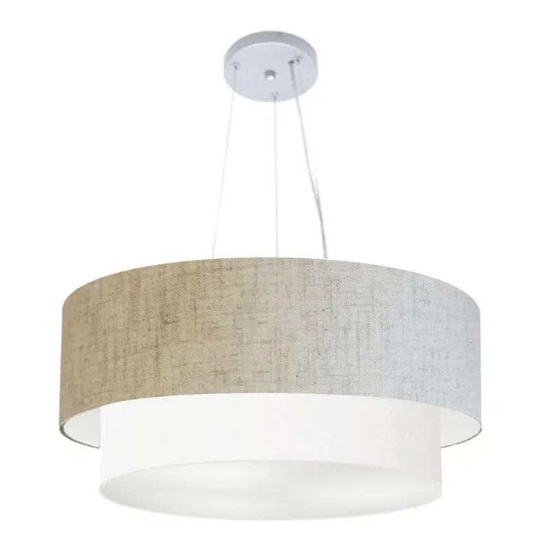 Lustre Pendente Duplo Cilíndrico MD-4179 com Cúpula em Tecido Bivolt Rustic-bege-branco Vivare - Vivare Brasil Iluminação