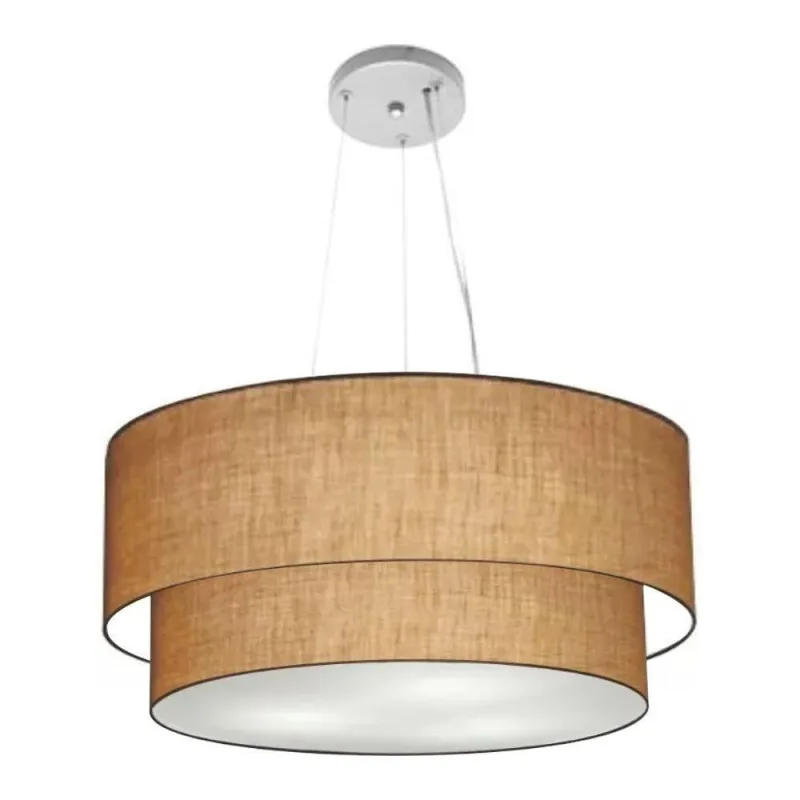 Lustre Pendente Duplo Cilíndrico MD-4179 Cúpula em Tecido Grande Palha Vivare Brasil Iluminação - Vivare Brasil Iluminação