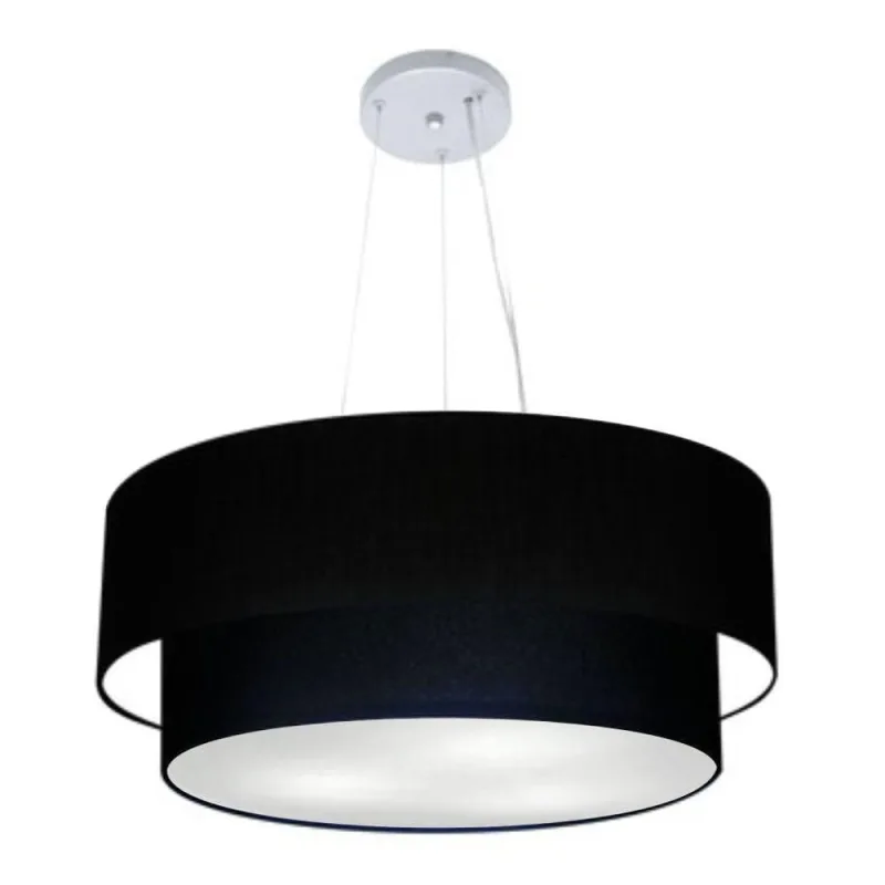 Lustre Pendente Duplo Cilíndrico Md-4179 com Cúpula em Tecido Bivolt 110V-220V Preto Vivare Brasil - Vivare Brasil Iluminação - Casa E Construção
