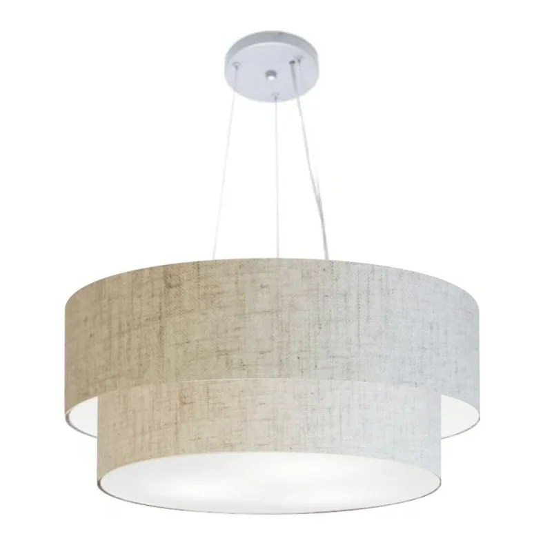 Lustre Pendente Duplo Cilíndrico MD-4179 com Cúpula em Tecido Bivolt Bege Vivare Brasil Iluminação - Vivare Brasil Iluminação - Casa E Construção