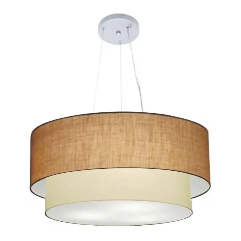 Lustre Pendente Duplo Cilíndrico MD-4179 com Cúpula em Tecido palha-bege Vivare Brasil Iluminação - Vivare Brasil Iluminação