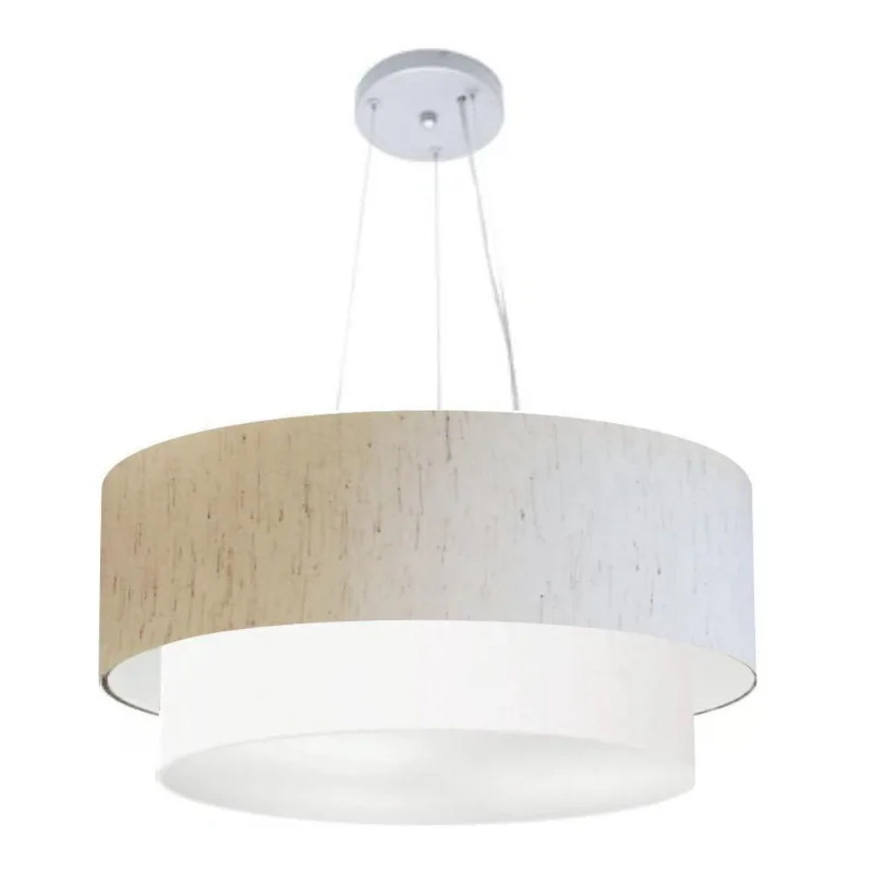 Lustre Pendente Duplo Cilíndrico Md-4073 Cúpula em Tecido 80X60CM Bivolt linho-bege-branco Vivare - Vivare Brasil Iluminação