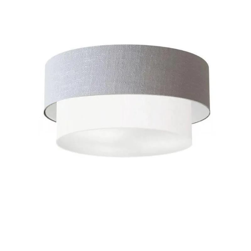 Plafon de Teto Md-3017 Duplo Cilíndrico com Cúpula em Tecido rústico-cinza-branco Vivare Brasil
