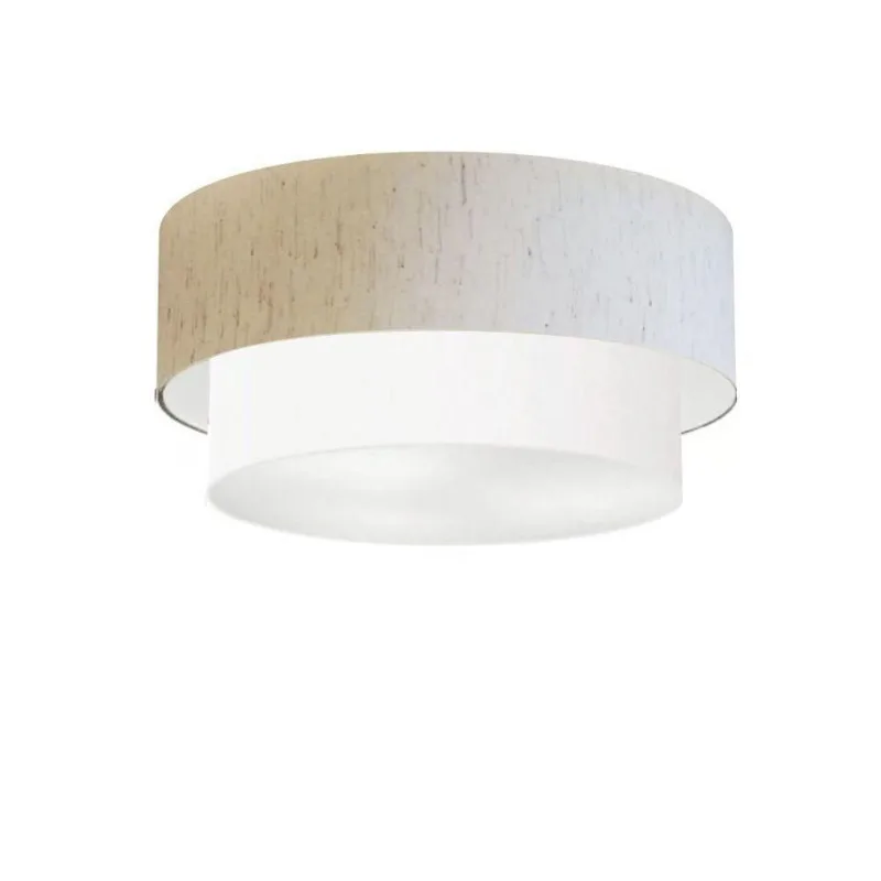 Plafon Duplo Cilíndrico Vivare Md-3017 Cúpula Em Tecido 50x40cm - Bivolt Linho-bege-branco 127/220v