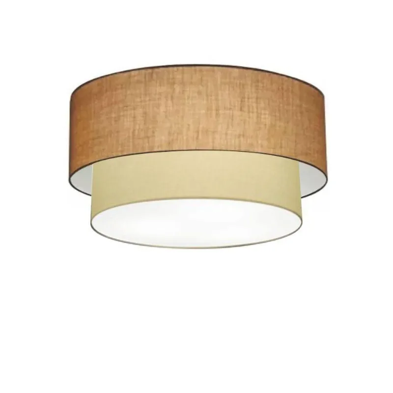 Plafon Duplo Cilíndrico Vivare Md-3017 Cúpula Em Tecido 50x40cm - Bivolt Palha-bege 127/220v