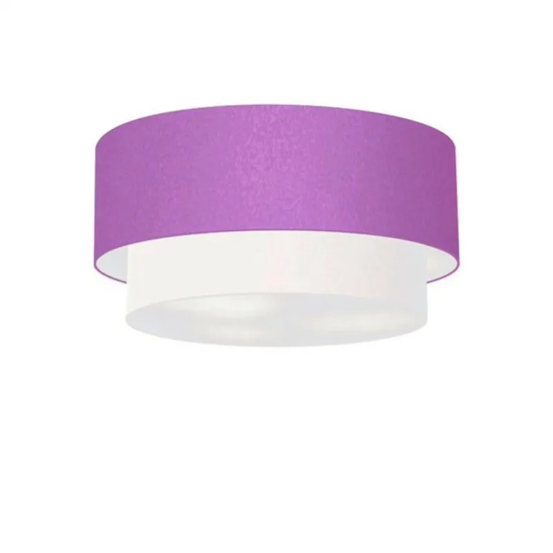 Plafon Duplo Cilíndrico Vivare Md-3017 Cúpula Tecido 50x40cm - Bivolt Lilás-branco 127/220v - Vivare Brasil Iluminação