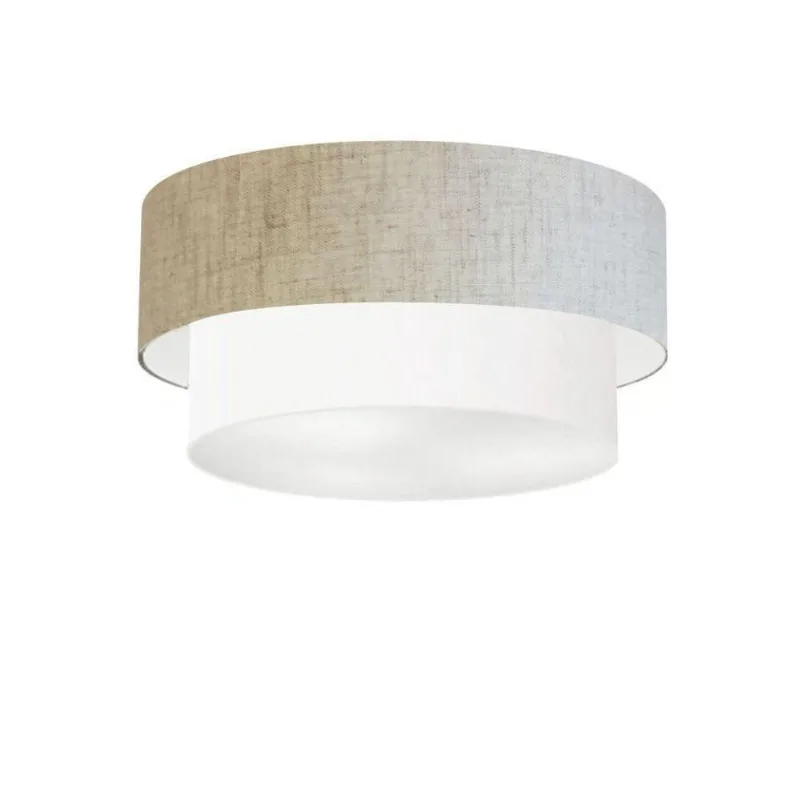 Plafon Duplo Cilíndrico Vivare Md-3017 Cúpula Em Tecido Bivolt Rustico-bege-branco 127/220v - Vivare Brasil Iluminação