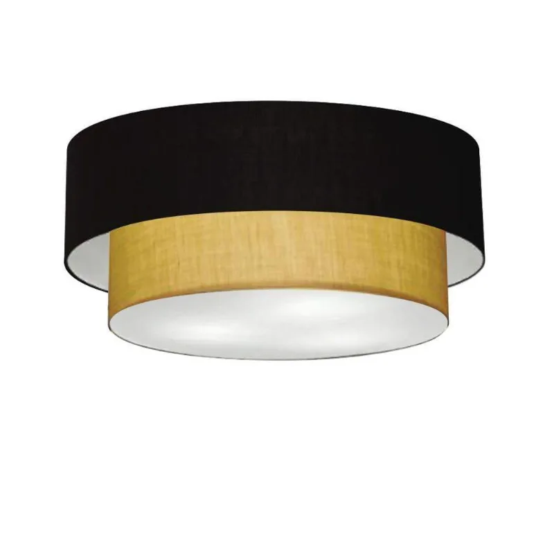 Plafon Duplo Cilíndrico Vivare Md-3021 Cúpula Em Tecido 80x60cm - Bivolt Preto-palha 127/220v