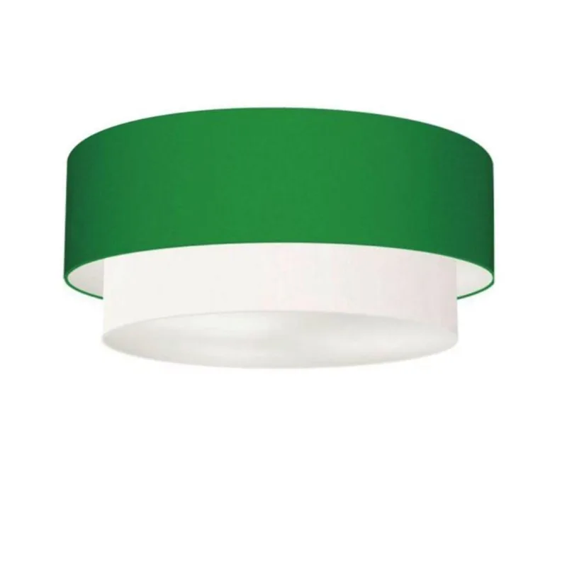 Plafon Duplo Cilíndrico Vivare Md-3021 Cúpula Tecido 80x60cm - Bivolt Verde-folha-branco 127/220v