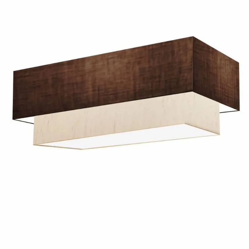 Plafon Duplo Retangular Vivare Md-3044 Cúpula Em Tecido Bivolt Café-linho-bege 127/220v