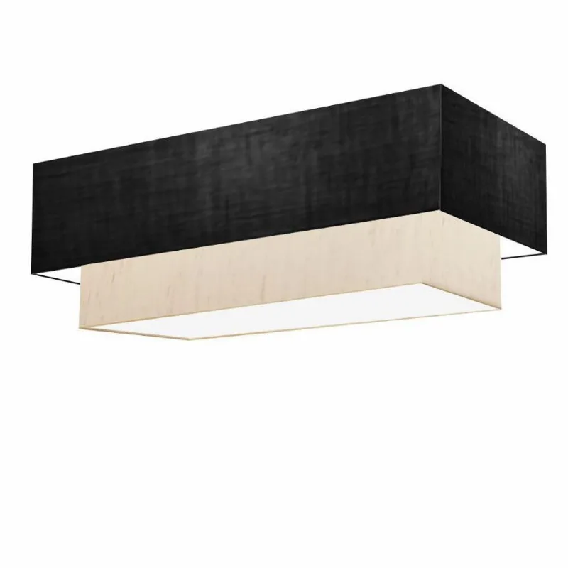 Plafon Duplo Retangular Vivare Md-3044 Cúpula Em Tecido Bivolt Preto-linho-bege 127/220v - Vivare Brasil Iluminação