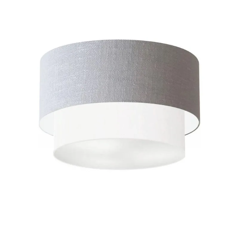 Plafon Duplo Cilíndrico Vivare Md-3045 Cúpula Em Tecido Bivolt Rustico-cinza-branco 127/220v
