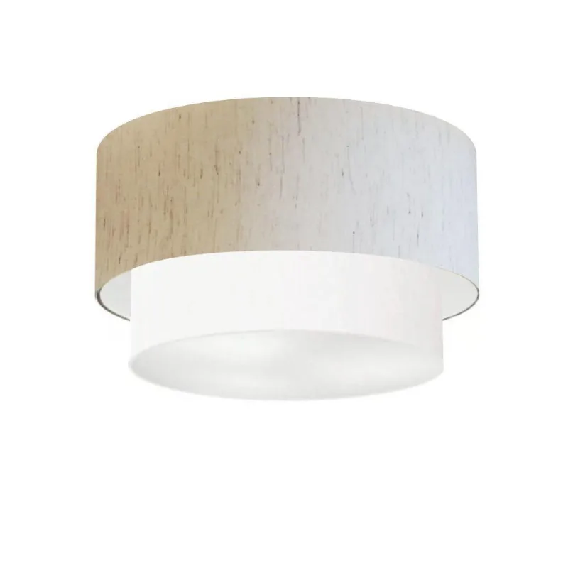 Plafon Duplo Cilíndrico Vivare Md-3045 Cúpula Em Tecido 40x35cm - Bivolt Linho-bege-branco 127/220v