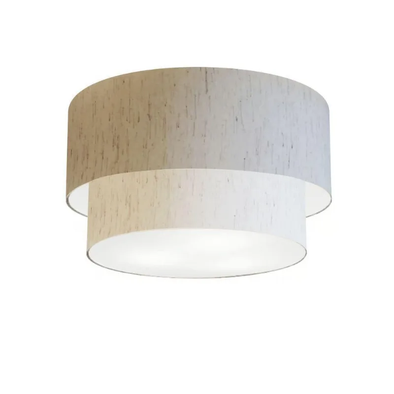 Plafon Duplo Cilíndrico Vivare Md-3045 Cúpula Em Tecido 40x35cm - Bivolt Linho Bege 127/220v - Vivare Brasil Iluminação