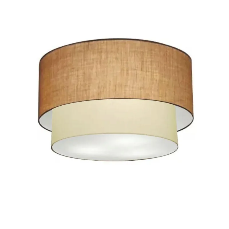 Plafon Duplo Cilíndrico Vivare Md-3045 Cúpula Em Tecido 40x35cm - Bivolt Palha-bege 127/220v