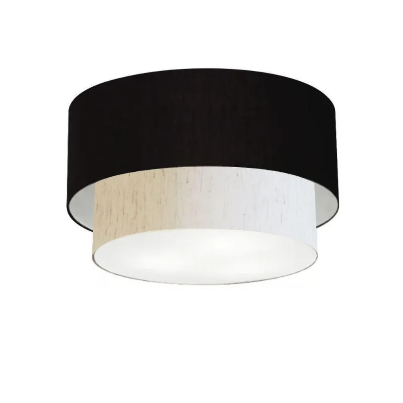 Plafon Duplo Cilíndrico Vivare Md-3045 Cúpula Em Tecido 40x35cm - Bivolt Preto-linho-bege 127/220v