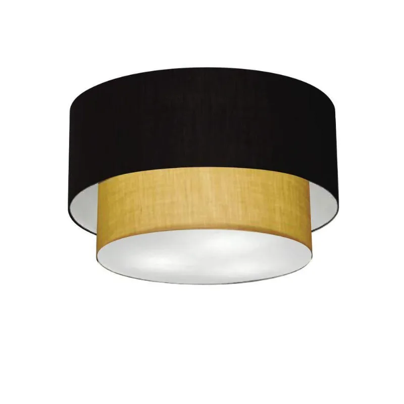 Plafon Duplo Cilíndrico Vivare Md-3045 Cúpula Em Tecido 40x35cm - Bivolt Preto-palha 127/220v