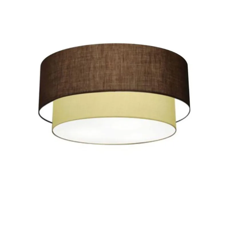 Plafon Duplo Cilíndrico Vivare Md-3062 Cúpula Em Tecido 45x40cm - Bivolt Café-algodão-crú 127/220v
