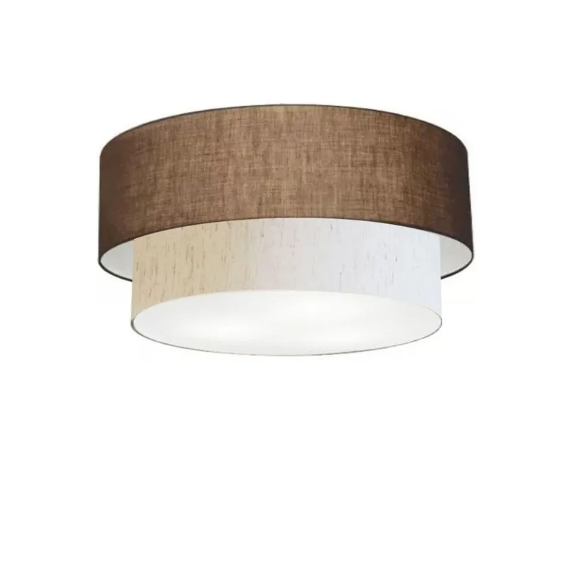 Plafon Duplo Cilíndrico Vivare Md-3062 Cúpula Em Tecido 45x40cm - Bivolt Café-linho-bege 127/220v - Vivare Brasil Iluminação
