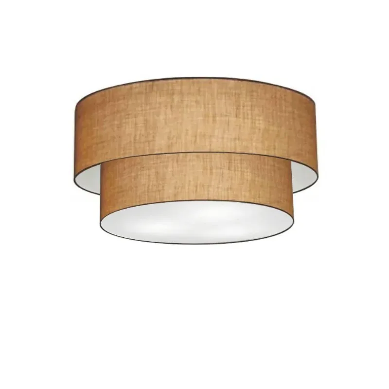 Plafon Duplo Cilíndrico Vivare Md-3062 Cúpula Em Tecido 45x40cm - Bivolt Palha 127/220v