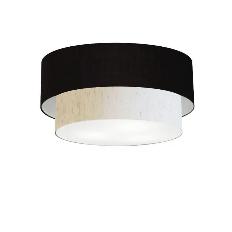 Plafon Duplo Cilíndrico Vivare Md-3062 Cúpula Em Tecido 45x40cm - Bivolt Preto-linho-bege 127/220v