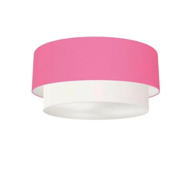 Plafon Duplo Cilíndrico Vivare Md-3062 Cúpula Tecido 45x40cm - Bivolt Rosa-bebê-branco 127/220v