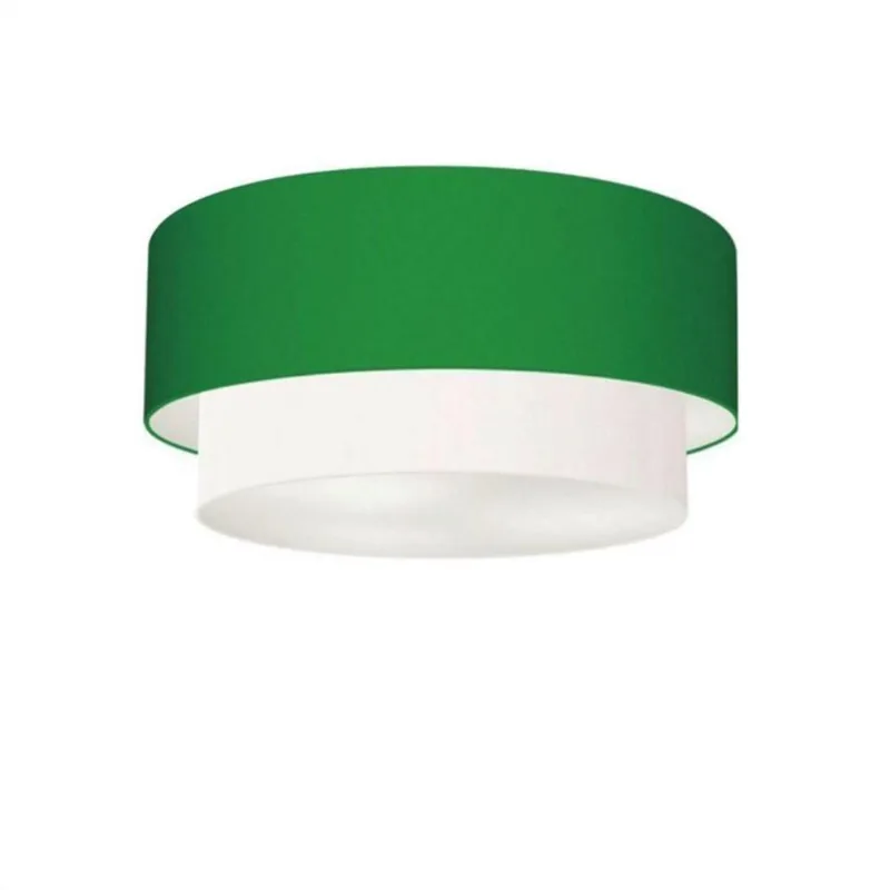 Plafon Duplo Cilíndrico Vivare Md-3062 Cúpula Tecido 45x40cm - Bivolt Verde-folha-branco 127/220v