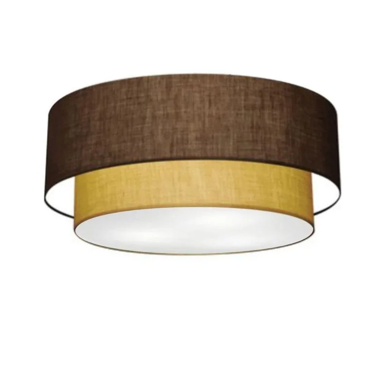 Plafon Duplo Cilíndrico Vivare Md-3063 Cúpula Em Tecido 55x50cm - Bivolt Café-palha 127/220v
