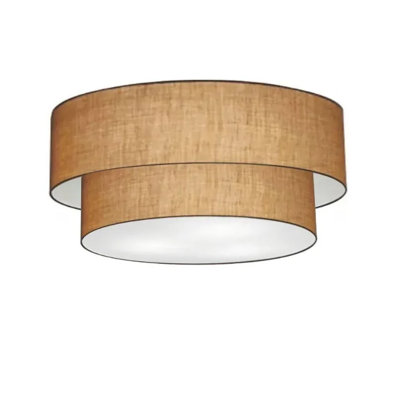 Plafon Duplo Cilíndrico Vivare Md-3063 Cúpula Em Tecido 55x50cm - Bivolt Palha 127/220v