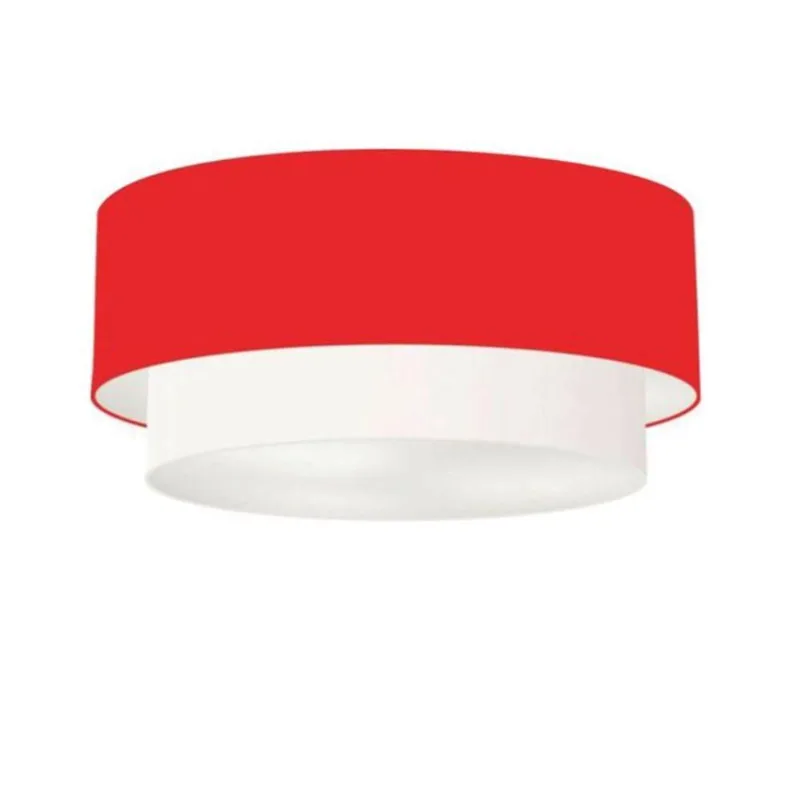 Plafon Duplo Cilíndrico Vivare Md-3063 Cúpula Tecido 55x50cm - Bivolt Vermelho-branco 127/220v