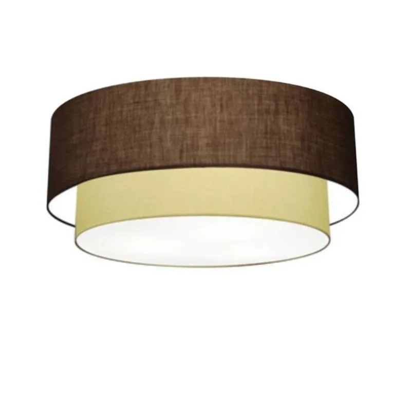 Plafon Duplo Cilíndrico Vivare Md-3064 Cúpula Em Tecido 70x60cm - Bivolt Café-algodão-crú 127/220v