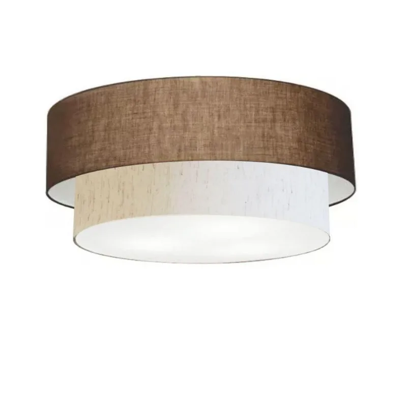 Plafon Duplo Cilíndrico Vivare Md-3064 Cúpula Em Tecido 70x60cm - Bivolt Café-linho-bege 127/220v - Vivare Brasil Iluminação