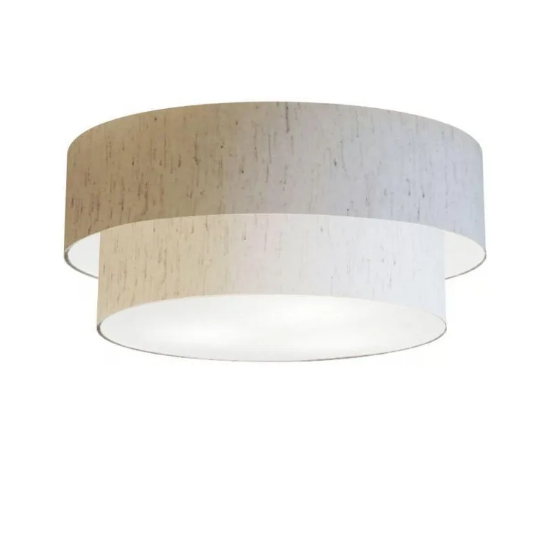 Plafon Duplo Cilíndrico Vivare Md-3064 Cúpula Em Tecido 70x60cm - Bivolt Linho Bege 127/220v