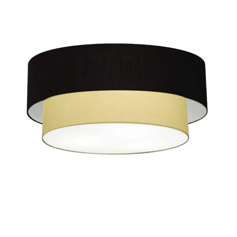 Plafon Duplo Cilíndrico Vivare Md-3064 Cúpula Em Tecido 70x60cm - Bivolt Preto-bege 127/220v