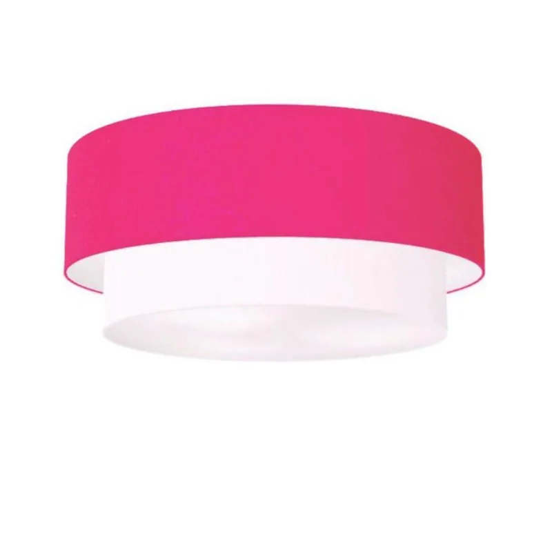 Plafon Duplo Cilíndrico Vivare Md-3064 Cúpula Tecido 70x60cm - Bivolt Rosa-pink-branco 127/220v