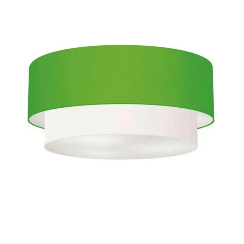 Plafon Duplo Cilíndrico Vivare Md-3064 Cúpula Tecido 70x60cm - Bivolt Verde-limão-branco 127/220v