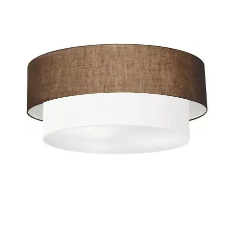 Plafon Duplo Cilíndrico Vivare Md-3065 Cúpula Em Tecido 80x70cm - Bivolt Café-branco 127/220v - Vivare Brasil Iluminação